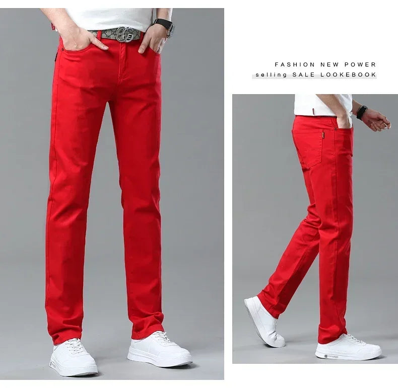 98% Cotton 4 Colors Stretchy Jeans Men's Mid-waist Straight Pencil Denim Trousers Brand Clothing Personality Fashion Male Pants.