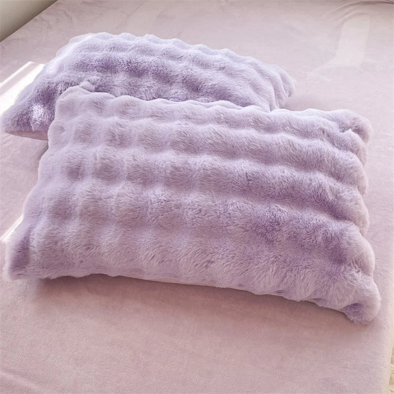 Luxury Faux Rabbit Fur Velvet Fleece Plush Soft Warm Bedding Set Super Comfortable Duvet Cover Set Blanket Bed Sheet Pillowcases