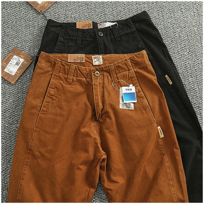 Spring And Autumn New American Retro 100% Cotton Multi-pocketed Washed Old Straight Casual Pants Loose Fashion Cargo Trousers.