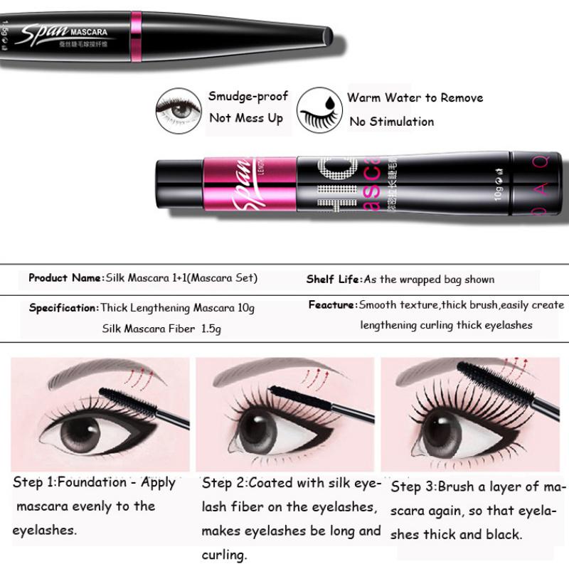 Sweatproof Mascara and Silk Fiber Set Grafting Mascara Set Moisturizing Liquid Curls Thick Eyelashes.