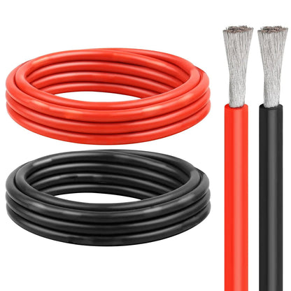 Heat Resistant Silicone Cable Solar Panel Electrical Wire Red Black 24 22 20 18 16 14 12 10 8 6 4 awg gauge for Car Auto Battery.