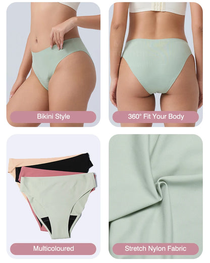 Seamless Menstrual Period Panties 4- Layer Leakproof Protection Women Period Panties Heavy Absorbency Breathable Reusable.
