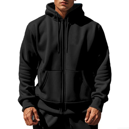 Men's Comfortable Thick Hooded Sweatshirt, Zipper Sports Shirt, Long Sleeved Sweatshirt, Autumn and Winter Season.