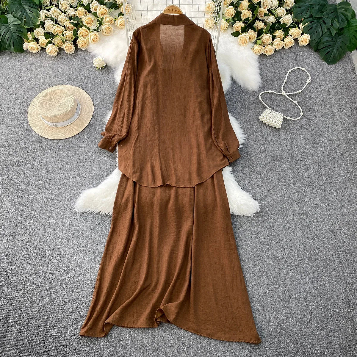 Muslim Women Shirt Dress Two Piece Set Solid Modest Suits Ramadan Musulman Ensemble Morocco Dubai Abayas Islam Outfits Jalabiya.