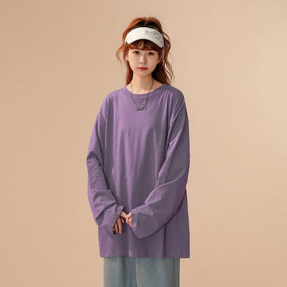 COUTUDI-Oversized T-Shirt for Women, Loose Pullover,Long Sleeve, Casual 100% Cotton Tee Shirt, Lady Tops, Korean Streetwears