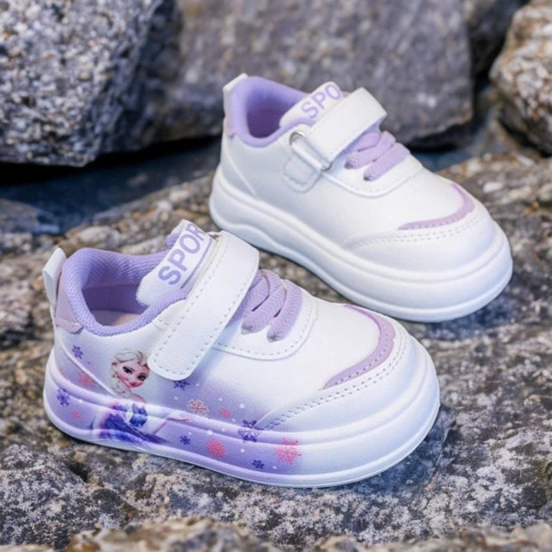 Disney Girl's Fashion Thick Sole Sports Shoes Spring Children's Frozen Princess Elsa PU Leather Running Sneakers Size 18-29.