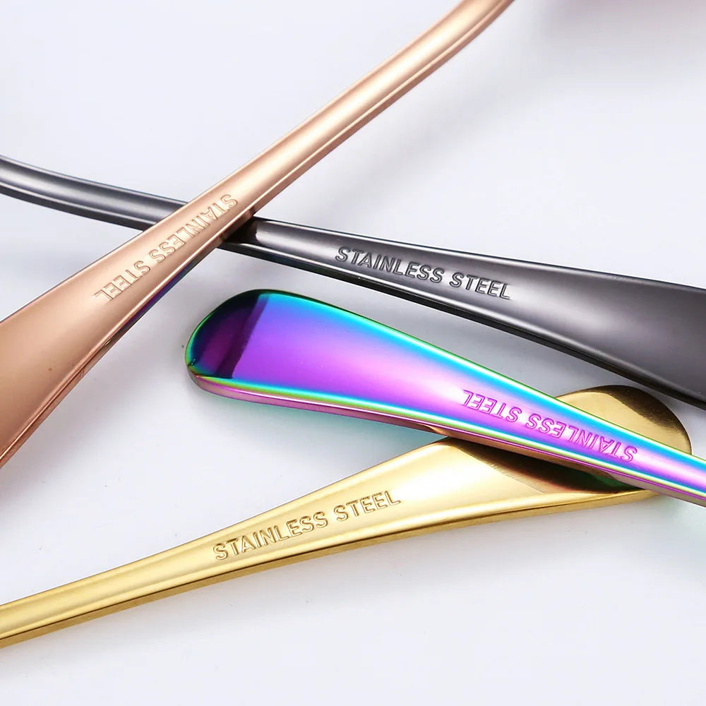 24pcs Golden Tableware Set Light Luxury Stainless Steel Cutlery Fork Knife Spoon Dinnerware Set Minimalist Decor with Gift Box.