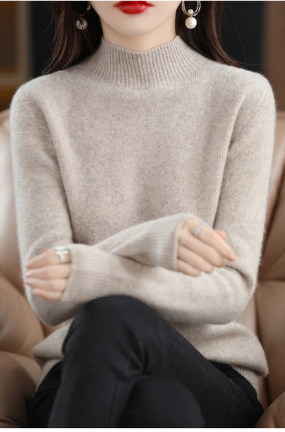 Herbst Winter Frauen Pullover Koreanische Mode Warme Bodenbildung Shirts Halb Hohe Kragen Grundlegende Strickwaren Solide Langarm Pullover