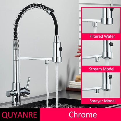 Black Filtered Kitchen Water Filter Kitchen Faucets Dual Spout Filter Faucet Mixer Water Purification Water Crane For Kitchen