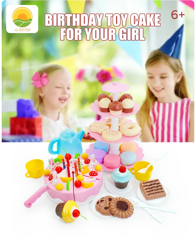 Girl Toy Cake DIY Minature Food Simulation Pretend Play Kitchen Set Tea Kid Cut Game Education Children Toys For 3 Year Birthday.