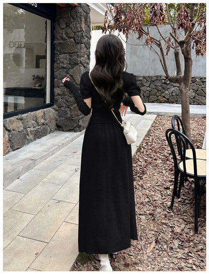 VigoAnne Spring Autumn 2025 Turtleneck Knit Woman 2 Piece Set Casual Solid High Waist Skirts Suits Korean Lady Long Dress Suit