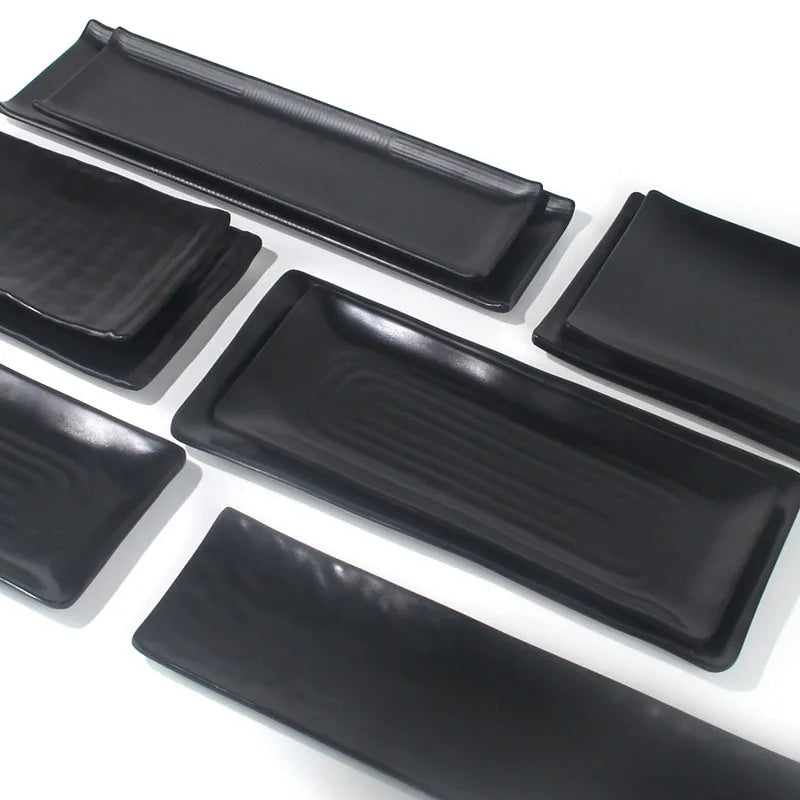 Black Melamine Plate Plastic Barbecue Dish Commercial Cutlery Kitchen Dinner Plates Not Easily Broken Tableware Accessories.