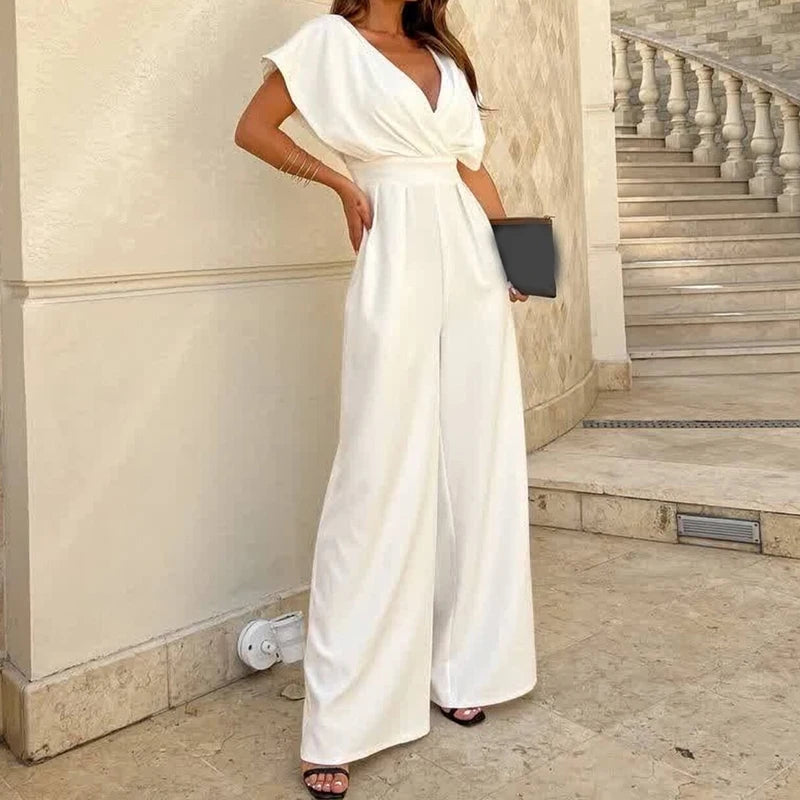 Elegant Women Solid Color Slim Playsuits Overalls Office Lady Simple Commuting Rompers Temperament High Waist Wide Leg Jumpsuits.