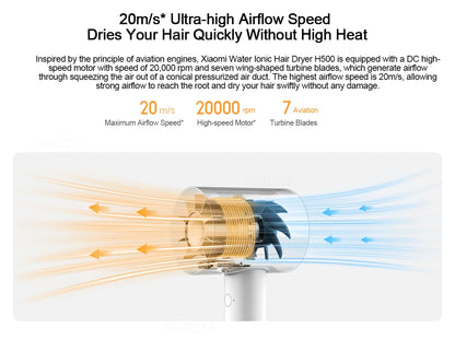 XIAOMI MIJIA H500 Water Ion Hair Dryer,Professional Negative Ionic Blow Hair Dryer,3 Temp & 2 Speed,220V CN Version With Adapter