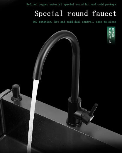 kitchen sink Black nano-sink single-slot household hand-washing basin kitchen large 304 stainless steel sink sink bowl