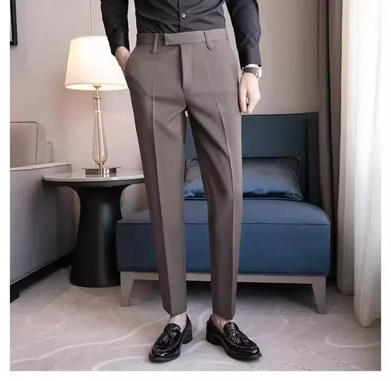 English Gentleman's Coffee Color Business Suit Pants Casual Draped Trousers For Men Fashionable Spring Autumn Small Foot.