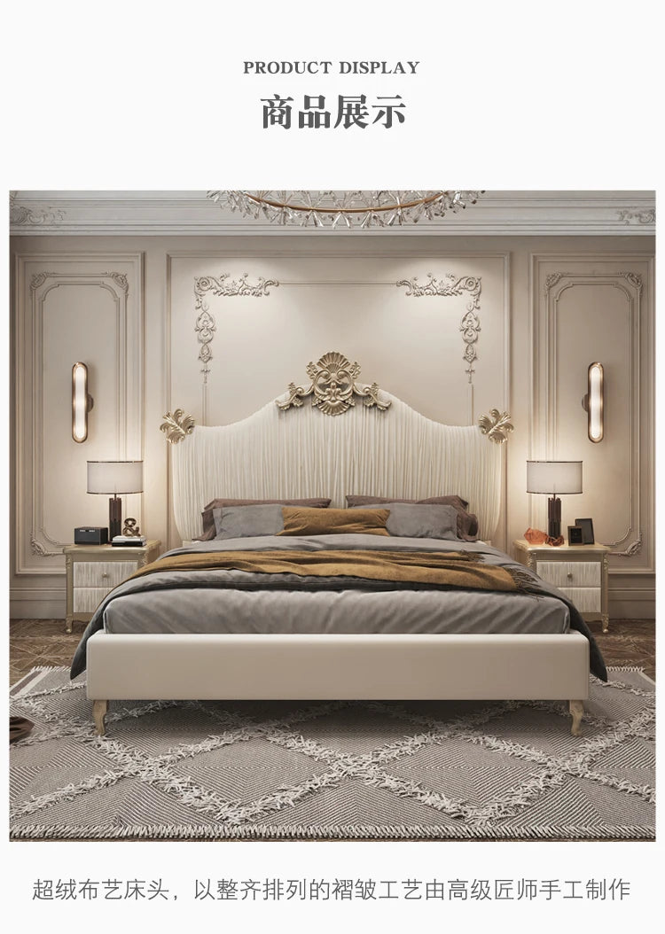 Klassisches europäisches Bett, Doppelbett, King-Size-Bett, Kopfteil, hochwertiges Bett, Twin, kreieren Sie das Hauptschlafzimmer, Cama De Casal, Wohnmöbel