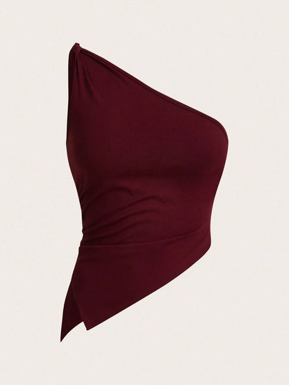 Women's Sexy One Shoulder Asymmetry Hem Crop Top Shoulder Knot Desigh Backless Slim Fit Cami Top streetwear 2025 Summer.