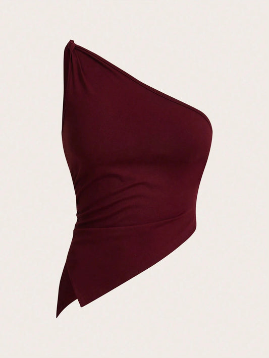 Women's Sexy One Shoulder Asymmetry Hem Crop Top Shoulder Knot Desigh Backless Slim Fit Cami Top streetwear 2025 Summer.