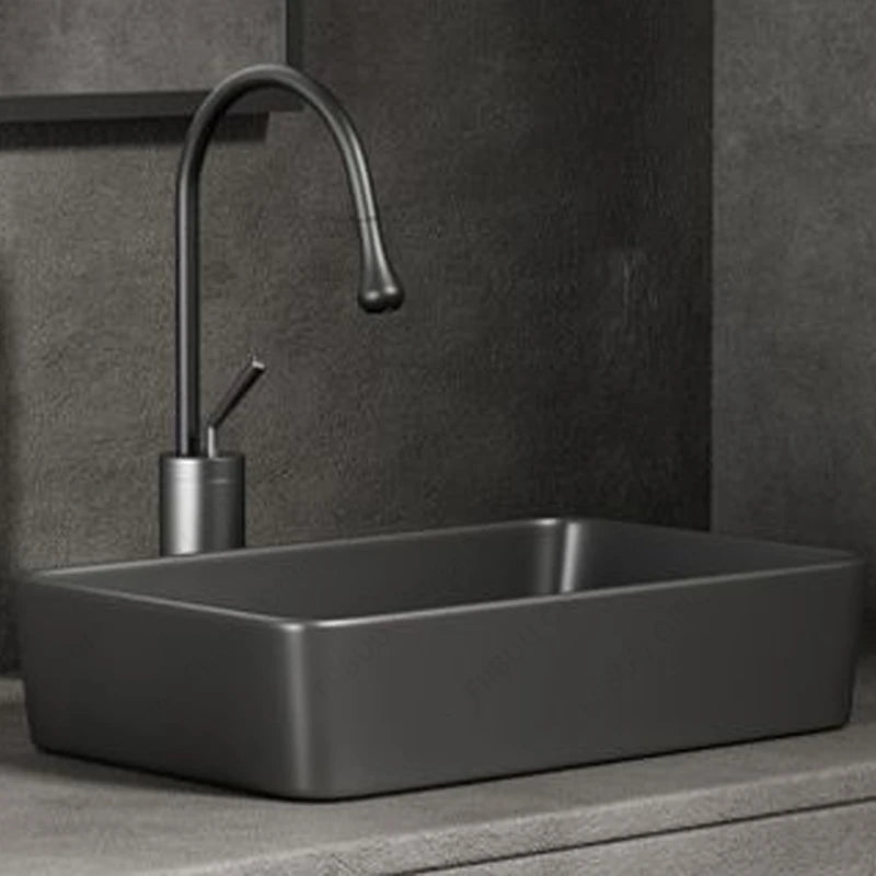 Rechteckiges silbergraues Porzellan-Keramikgefäßwaschbecken über der Theke, Toilette, Badezimmer-Schminktisch, Waschbecken, glasiertes weißes Waschbecken