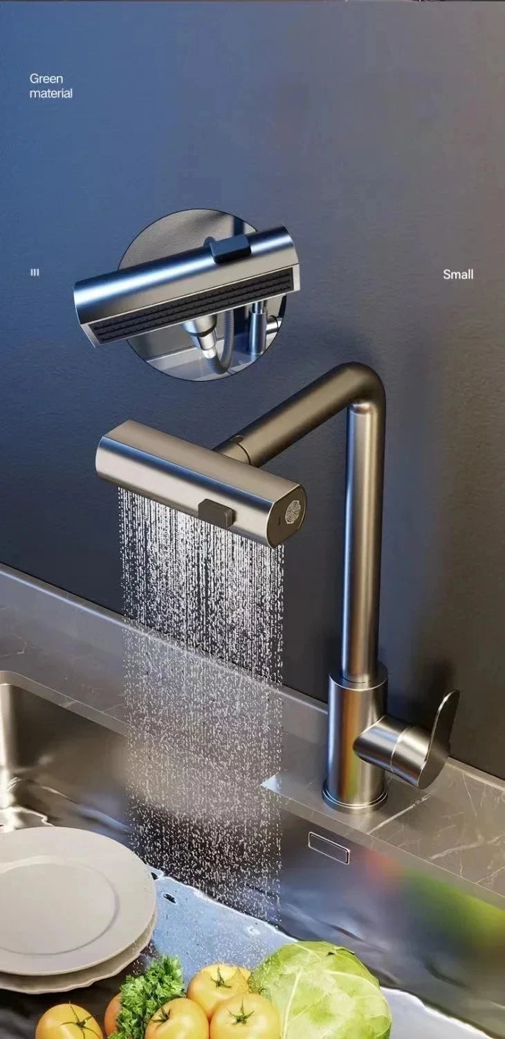 Black/Gray/Silver Pull-Out Kitchen Faucet Three Water Stream Sprayer Stainless Steel Hot and Cold Water Mixing Faucet Countertop