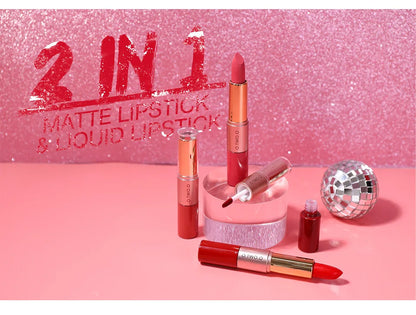 O.TWO.O 2 IN 1 Matte Lipstick&Liquid Lipstick 12 Colors Makeup Lip Glaze Waterproof Batom Lip Cosmetics Silky Texture
