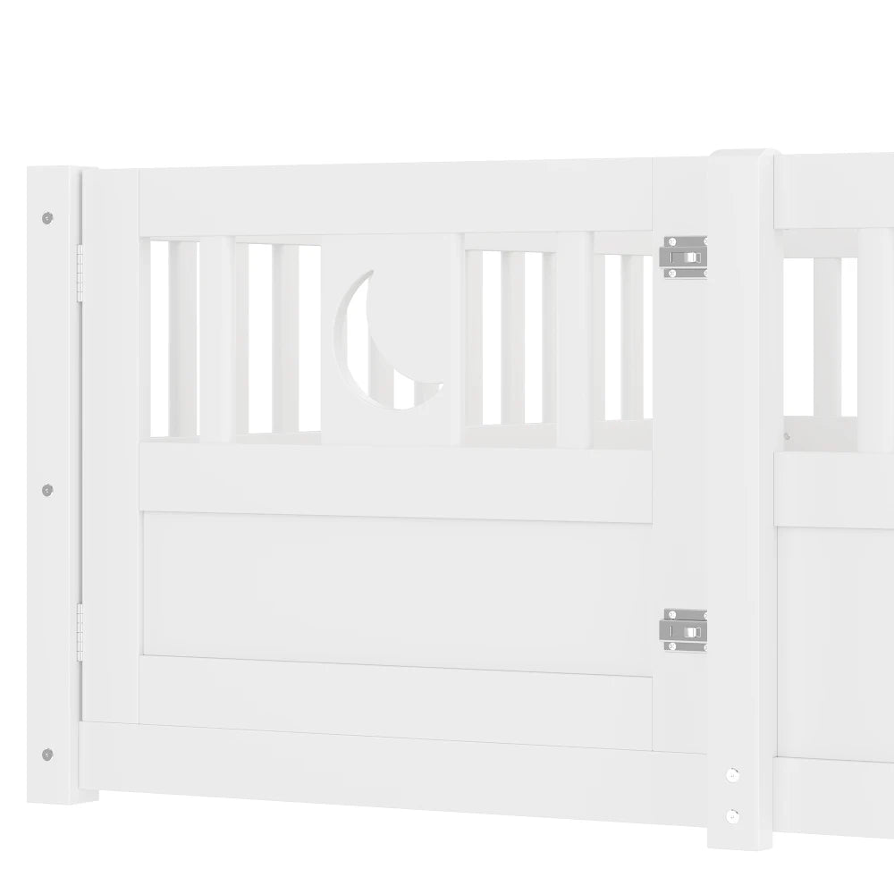 Panelbett 140 x 190 cm großes Kinderbett mit Gitter, Stern- und Monddekoration, ohne Gitter (ohne Matratze), minimalistischer Stil