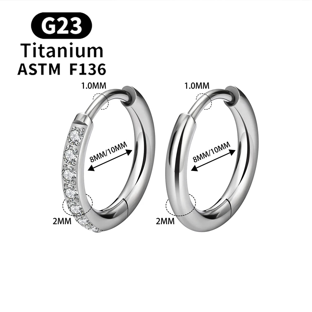 2/20PCS G23 Titanium Earring Hoop CZ Hinged Segment Round Nose Ring for Women Ear Tragus Cartilage Helix Daith Piercing Jewelry.