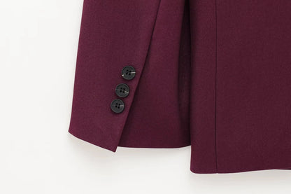 KONDALA Vintage Chic Office Lady Red Solid Women Suit Notched Single Button Pockets Blazer Straight Loose Pants Fashion 2025 Set