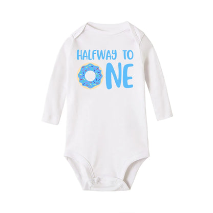 Halber Weg zu einem Geburtstag Baby Bodysuit Langarm Mädchen und Jungen Stram pler Baby Party Overall Kleidung