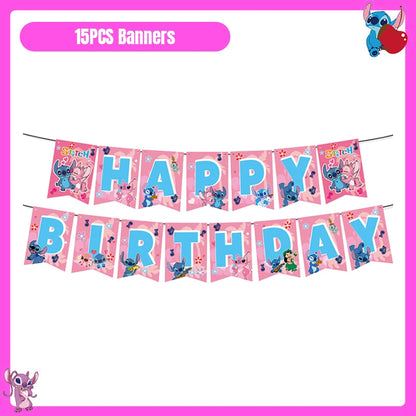 Disney Lilo und Stitch Party Dekoration Geschirr rosa Stitch alles Gute zum Geburtstag Party Thema liefert Ballon Hintergrund Tasse Teller