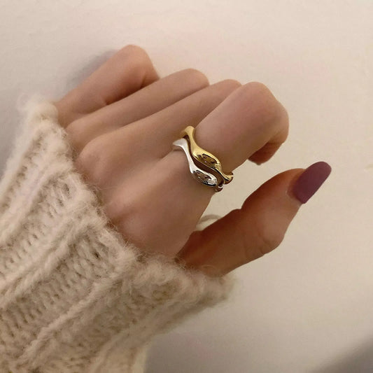 VENTFILLE 925 Sterling Silver Irregular Design Wave Golden Stackable Finger Rings Trendy Adjustable For Women Gifts Dropshipping.