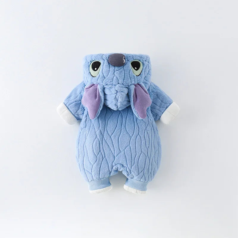 MINISO Stitch Winter Baby Verdickte Gepolsterte Baumwolle Kletterkleidung Niedlicher Säuglingsbodysuit Warmes Ausgehen Outfit Kawaii 0-1 Jahre.