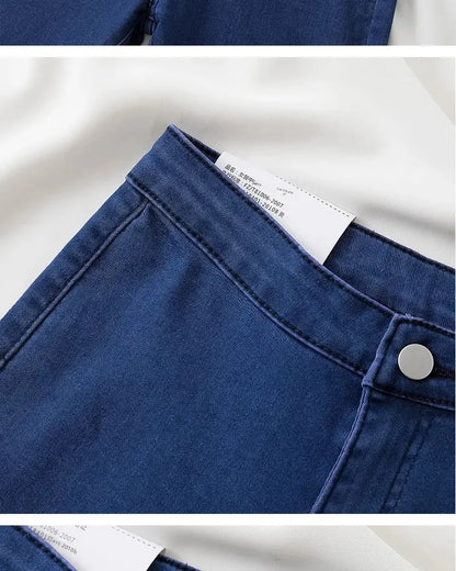 High Waist Slim Fit Stretchy Denim Pants Retro Butt Enhancing Cuff Jeans Black Pencil Pants Fashionable Elastic Trousers.