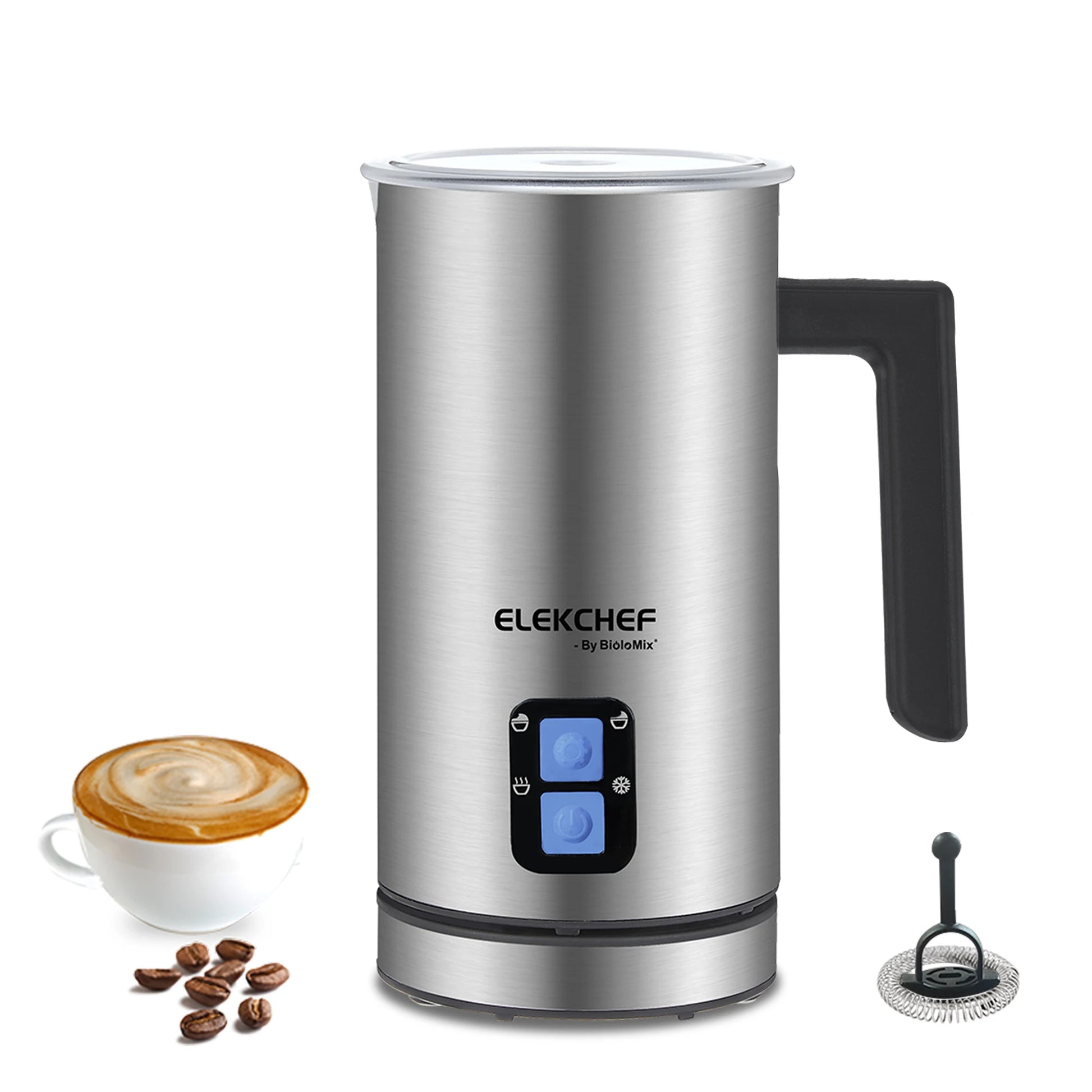 BioloMix Upgraded 4 in 1 Coffee Milk Frother Frothing Foamer Automatic Milk Warmer Cold/Hot Latte Cappuccino Chocolate.