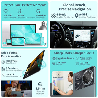 ODEA S11 Android 14 Tablet with 11" IPS 1920x1200 T606 8 Core CPU Max 16GB RAM 256GB ROM 4G LTE type C 8000mAh Widevine L1.