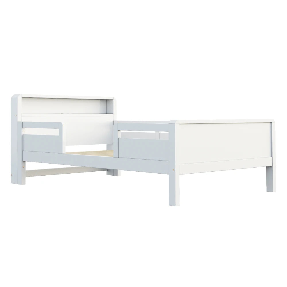 Multifunktions-Holzbett, USB- und Tape-C-Kombinationssteckdose, kleines LED-Licht, Kopfteil mit Einlagerfunktion, Einzelbett