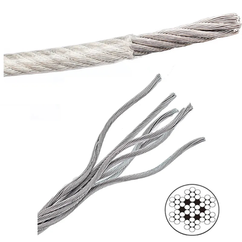Diameter 0.8mm-8mm Length 2-100m Clothesline,PVC Transparent Plastic Coated No Burr 304 Stainless Steel Wire Rope Cable.