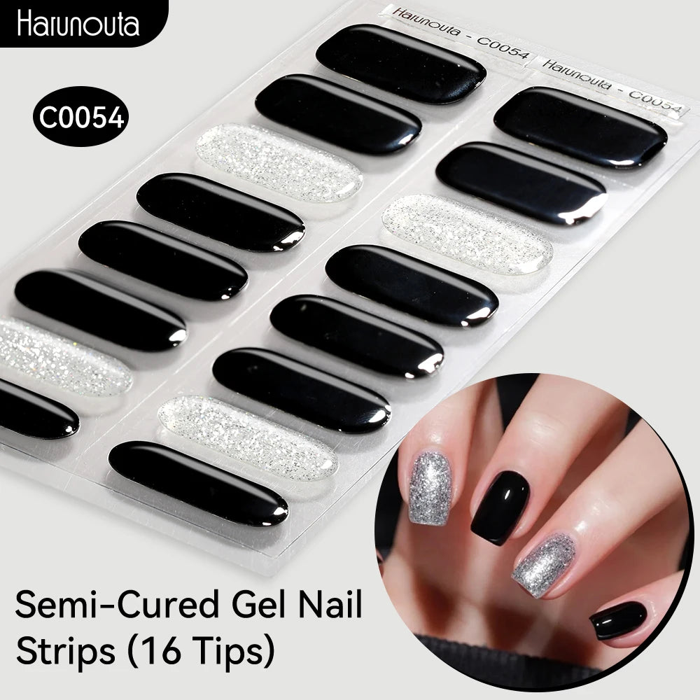 Harunouta Gradient Semi Cured Gel Nail Sticker Long-Lasting UV Nail Sticker UV/LED Extension Gel Nail Foil Gel Polish Full Cover.