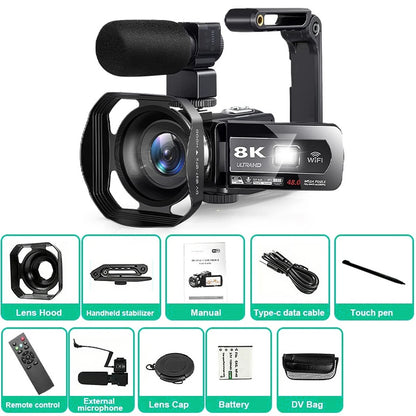 8K Digital Photography Camera 48MP Handheld DV 18X igital Zoom Camera Recorder 3'' LCD Touch Screen Portable Recording Camcorder.