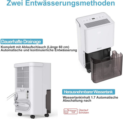 SHINCO Electric Dehumidifier, 10 L, Room Dehumidifier with Moisture Sensor, for 45 m³ (15 m²), Energy Saving, Drain Hose.