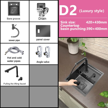 Stainless Steel Kitchen Sink Multifunctional Hot and Cold Water Adjustment Hidden Mini Sink Bar Apartment Hand Wash Basin