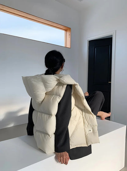 Hirsionsan Herbst Winter Koreanische Weiße Ente Unten Weste Frauen 2023 Neue Einfach Alle-spiel Mäntel FemaleSoft Warme Sleeveness Jacken.