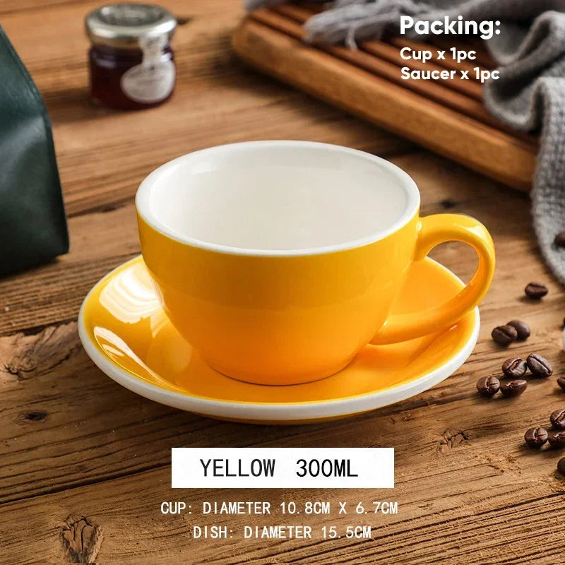 300ml Ceramic Coffee Cup and Saucer Set Pottery Latte Cups Breakfast Milk Mug Afternoon Teacup Porcelain Water Mugs Wholesale