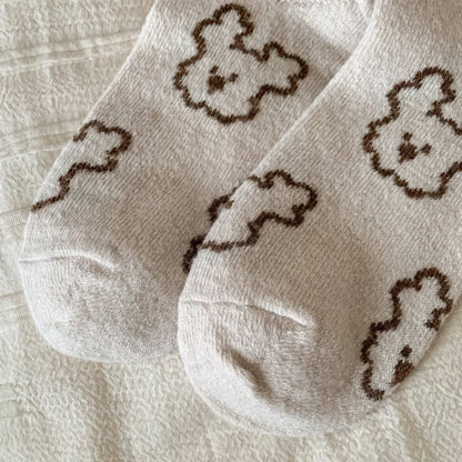 Christmas Gift Socks Women Winter Keep Warm Wool Socks Cute Bear Cartoon Happy Funny Kawaii Daily Streetwear Woman Floor Socks.
