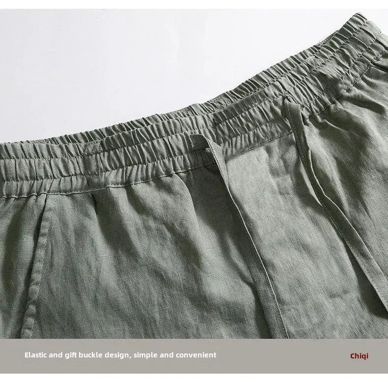 Casual Men's Linen Pants Loose Fit Cotton Linen 3/4 Length Pants Chinese Style Men's Material.