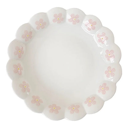 Irregular Ceramic Kitchen Tableware Lovely Pink Petal Household Ceramic Dinner Plate Lace Soup Plate  Deep Fruit Plate.