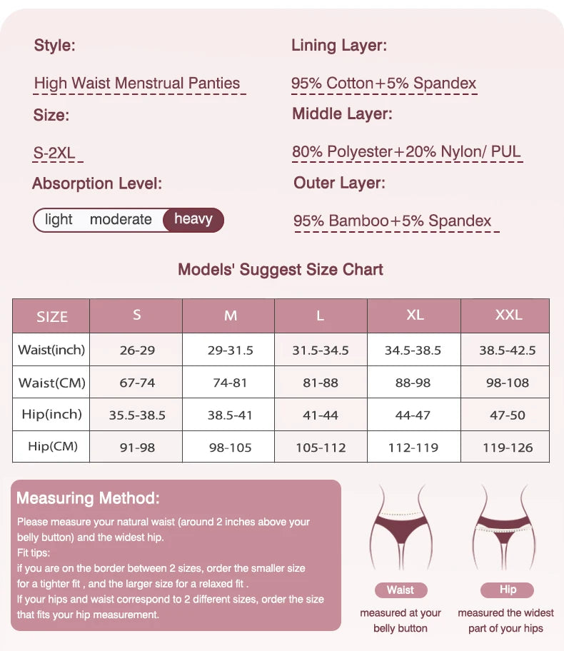 High Waist Menstrual Panties for Women 4-Layer Leakproof Protection Fast Absorbent Period Panties Heavy Flow Briefs.