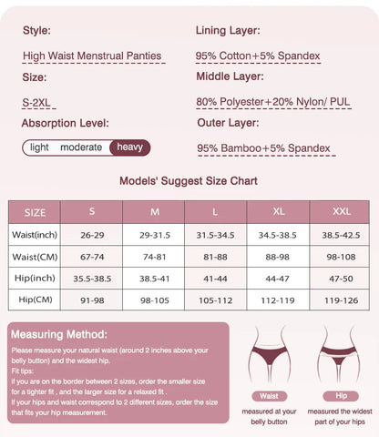 High Waist Menstrual Panties for Women 4-Layer Leakproof Protection Fast Absorbent Period Panties Heavy Flow Briefs.