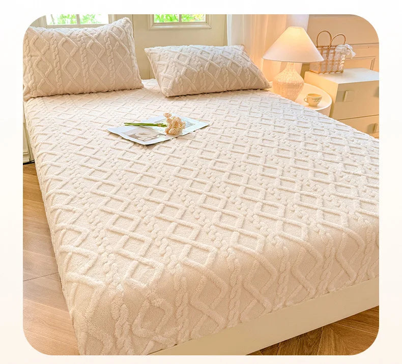 Flannel Fleece Bed Sheet for Winter Warm Sabanas Cama Matrimonial Coral Fleece Fluffy Fitted Sheets For Double Beds Sheets 3 Pc.